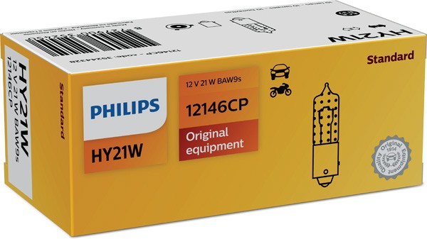 12146CP Bulb, indicator 12146CP PHILIPS yellow 12V 21W, HY21W, Miniature halogen lamp