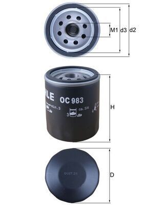 MAHLE ORIGINAL OC983 Engine oil filter M20x1.5-6H, with one anti-return valve, Spin-on Filter