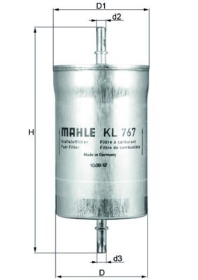 KL767 Fuel filter 70566775 MAHLE ORIGINAL In-Line Filter, 8mm, 7,9mm