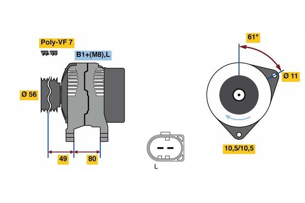 HD8E (>) 14V 75/140A BOSCH 14V, 140A, excl. vacuum pump, Ø 54,9 mm Generator 0 124 525 216 buy