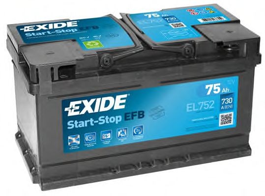EL752 EXIDE Car battery RENAULT 12V 75Ah 730A B13 EFB Battery