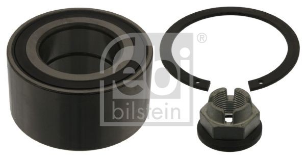 39623 FEBI BILSTEIN Wheel bearings DACIA Front Axle Left, Front Axle Right, with axle nut, with integrated magnetic sensor ring, with retaining ring, with ABS sensor ring, 77 mm, Angular Ball Bearing