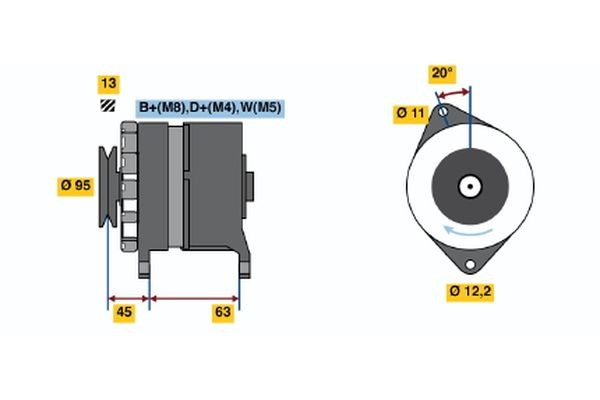 N1 (R) 28V 10/55A BOSCH 28V, 55A, excl. vacuum pump, Ø 95 mm Generator 0 120 469 026 buy