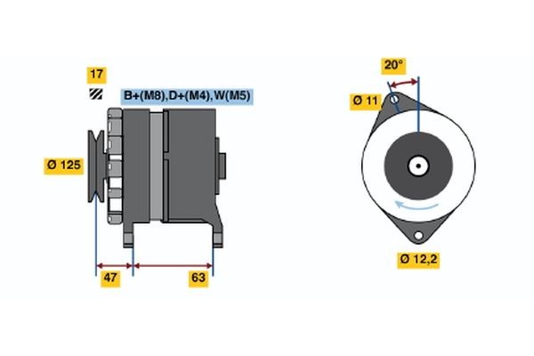 NL1(R) 28V 10/55A BOSCH 28V, 55A, excl. vacuum pump, Ø 125 mm Generator 6 033 GB3 009 buy