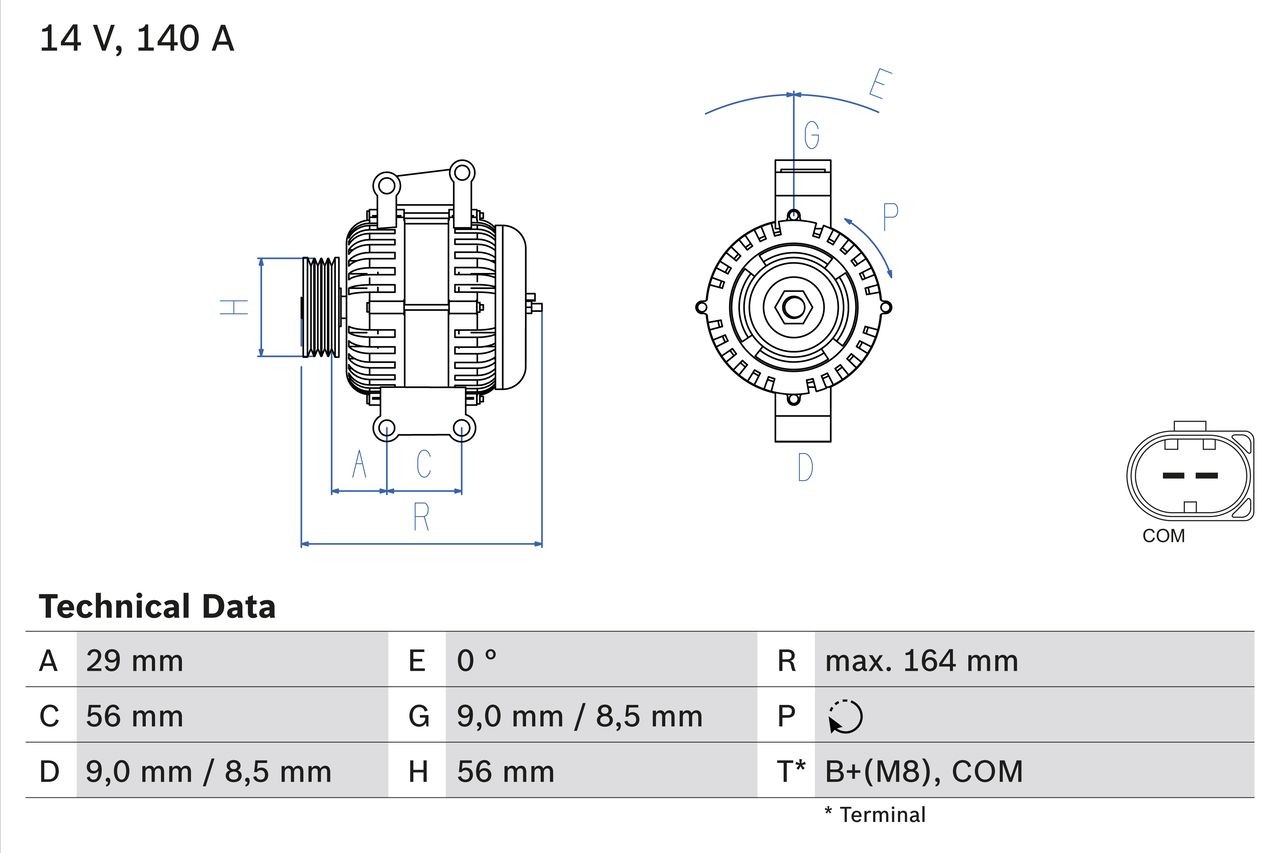 BOSCH 0 986 081 370 Alternator 14V, 140A, excl. vacuum pump, Ø 56 mm