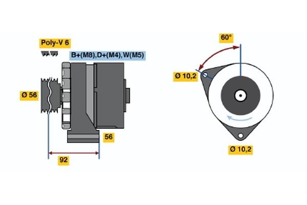 N1(R)28V10/80A BOSCH 28V, 80A, excl. vacuum pump, Ø 56 mm Generator 0 120 469 104 buy