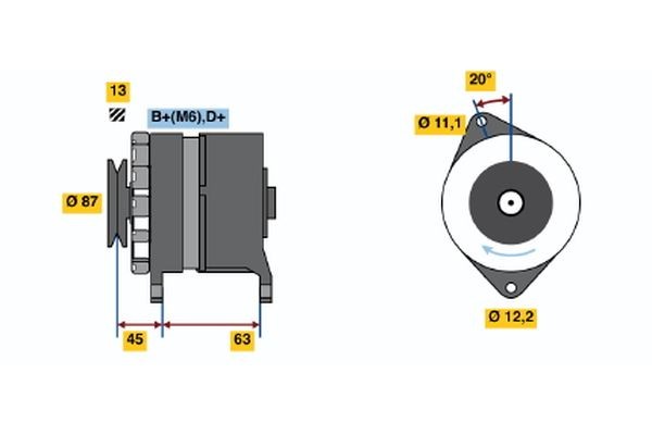 N1 (R) 28V 10/55A BOSCH 28V, 55A, excl. vacuum pump, Ø 87 mm Generator 0 120 469 849 buy