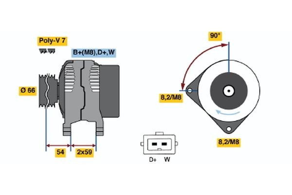 KC (R) 14V 90A BOSCH 14V, 90A, excl. vacuum pump, Ø 65,5 mm Generator 0 123 320 008 buy