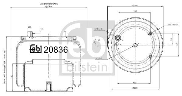 FEBI BILSTEIN 20836 Federbalg, Luftfederung für DAF XF 95 LKW in Original Qualität
