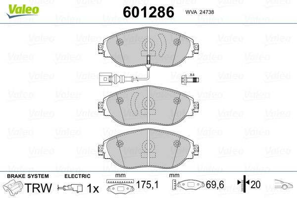 VALEO 601286 Brake pad set Front Axle, incl. wear warning contact, with bolts/screws, with anti-squeak plate