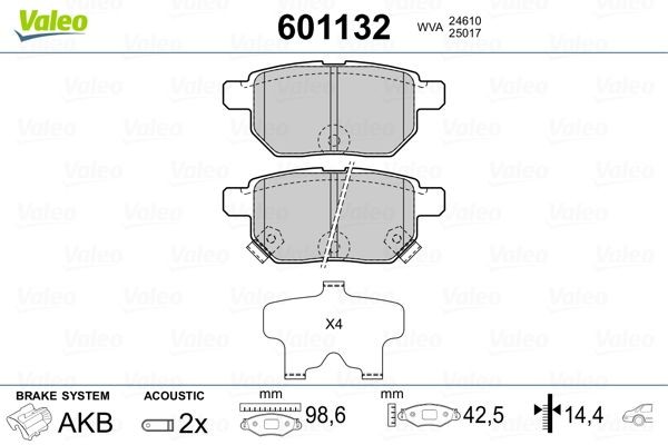 VALEO 601132 Brake pad set Rear Axle, incl. wear warning contact, with anti-squeak plate