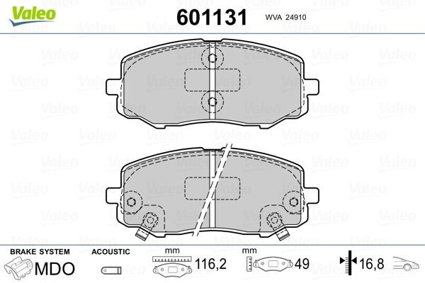 VALEO 601131 Brake pad set 58101-0XA00