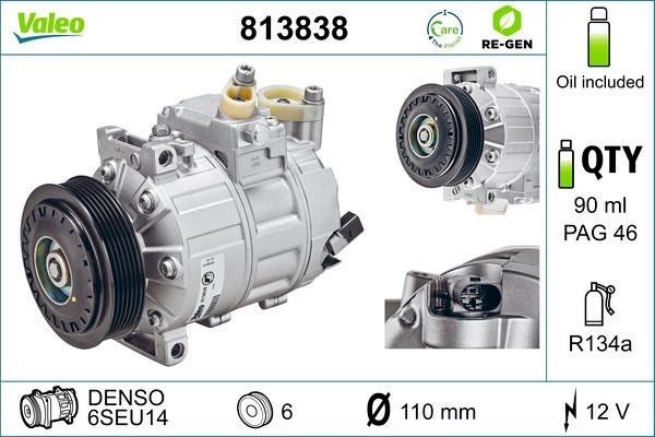 VALEO 813838 Air conditioning compressor 1K0 820 859 H