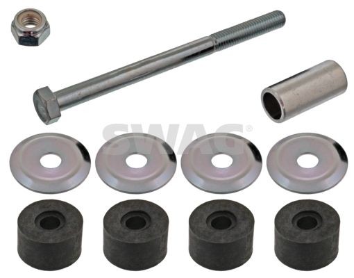 SWAG 82 94 2583 Anti-roll bar link Front Axle Left, Front Axle Right, M8 x 1,25 , with washers, with nut, with bearing(s), Steel , silver