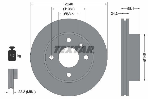 TEXTAR 92022900 Brake disc 240x24,2mm, 04/05x108, internally vented