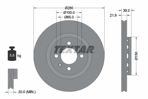 TEXTAR 92043500 Brake disc 280x21,9mm, 04/05x100, Externally Vented