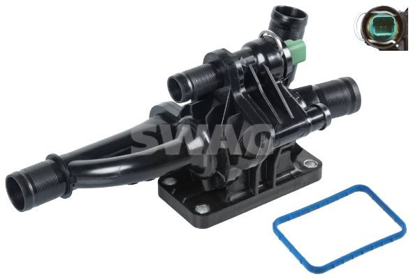 62 93 6173 SWAG Coolant thermostat FIAT Opening Temperature: 83°C, with seal, with Temperature Switch, Plastic, with housing