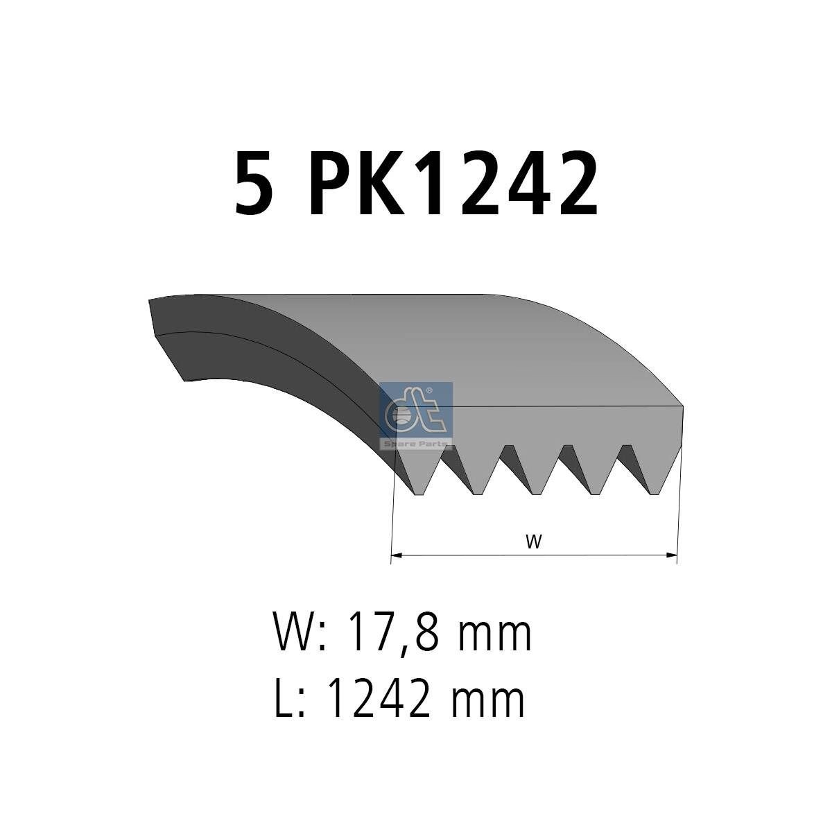 DT Spare Parts 1242mm, 5 Number of ribs: 5, Length: 1242mm Alternator belt 6.31507 buy