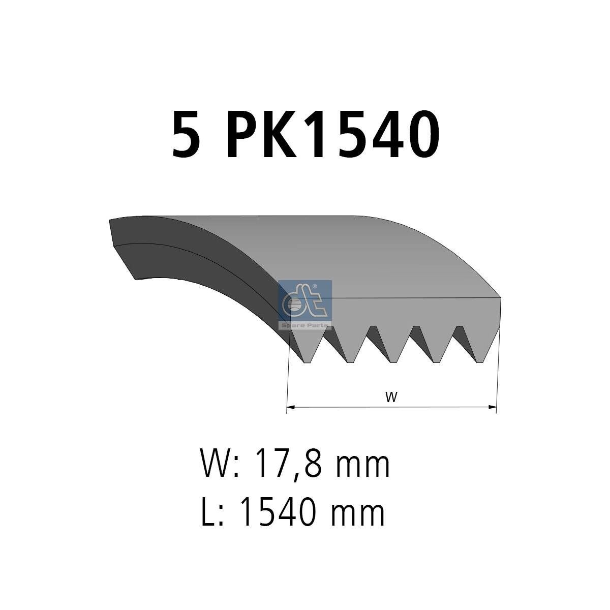 DT Spare Parts 1540mm, 5, EPDM (ethylene propylene diene Monomer (M-class) rubber) Number of ribs: 5, Length: 1540mm Alternator belt 6.31510 buy