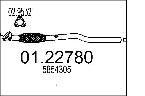 MTS 01.22780 Exhaust Pipe Length: 1200mm, Front, for centre muffler