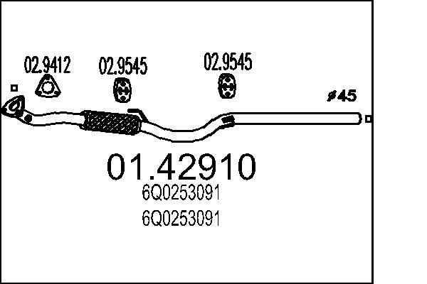 MTS 01.42910 Exhaust Pipe Length: 1370mm, Front, for centre muffler