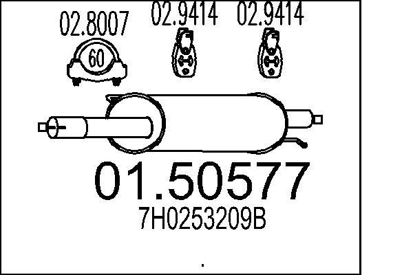 MTS 01.50577 Middle silencer Length: 890mm