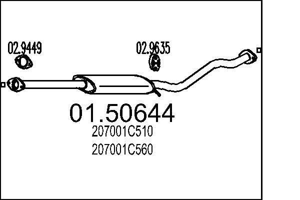 01.50644 MTS Centre silencer HYUNDAI Length: 1830mm