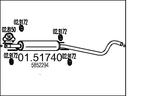 MTS 01.51740 Middle silencer Length: 1830mm