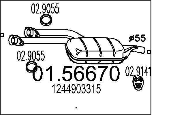 original MERCEDES-BENZ T2/L Box Body / Estate Middle silencer MTS 01.56670