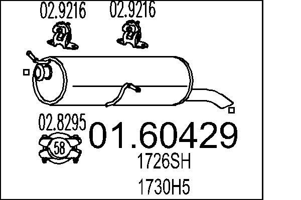 MTS Rear muffler universal and sports Peugeot 307 3A/C new 01.60429