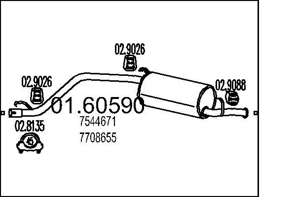 MTS 01.60590 Rear silencer Length: 1230mm