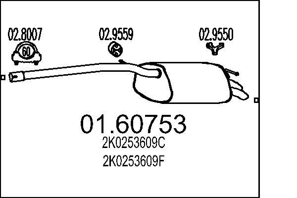 MTS 01.60753 Rear silencer Length: 1210mm