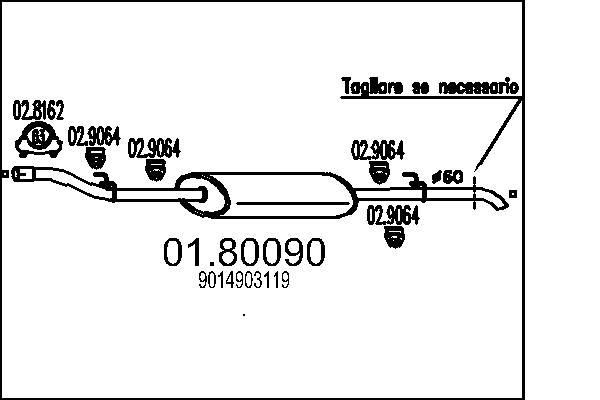MTS 01.80090 Mercedes-Benz SPRINTER 2001 Middle muffler