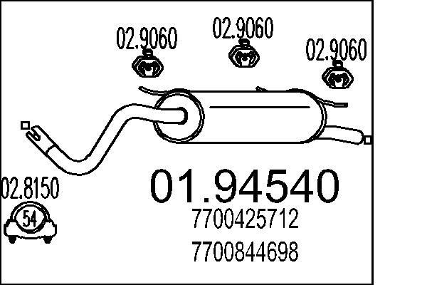 01.94540 MTS Exhaust muffler RENAULT Length: 1310mm