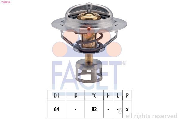 FACET 7.8523S Engine thermostat Opening Temperature: 82°C, 64mm, Made in Italy - OE Equivalent