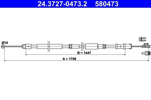 Original ATE 580473 Emergency brake cable 24.3727-0473.2 for MERCEDES-BENZ SLK
