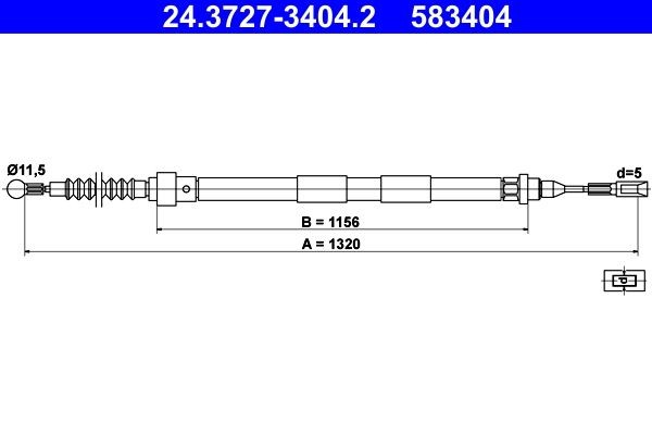 ATE 24.3727-3404.2 Hand brake cable 1320mm