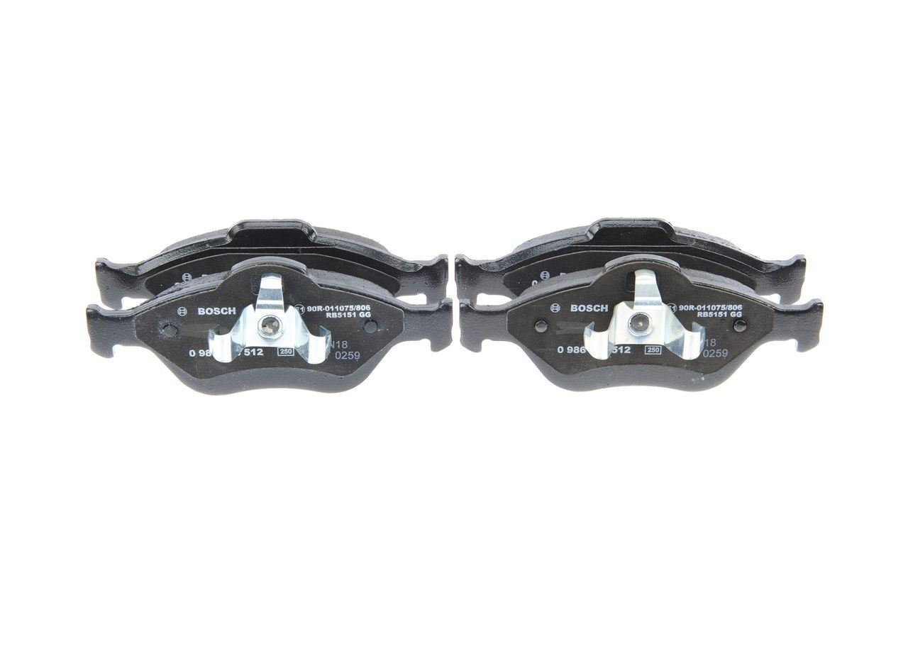0986494512 Set of brake pads 0 986 494 512 BOSCH Low-Metallic, with anti-squeak plate, with piston clip