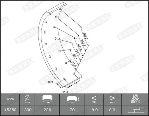 BERAL Brake Lining Kit, drum brake 1534910006015493 suitable for MERCEDES-BENZ O309 Minibus
