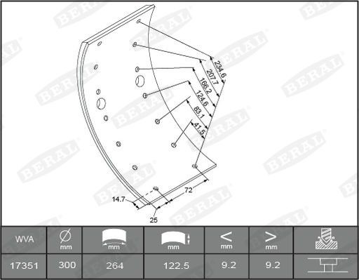 BERAL Brake Lining Kit, drum brake 1735110206015613 suitable for Mercedes T2 LN1 Dumptruck