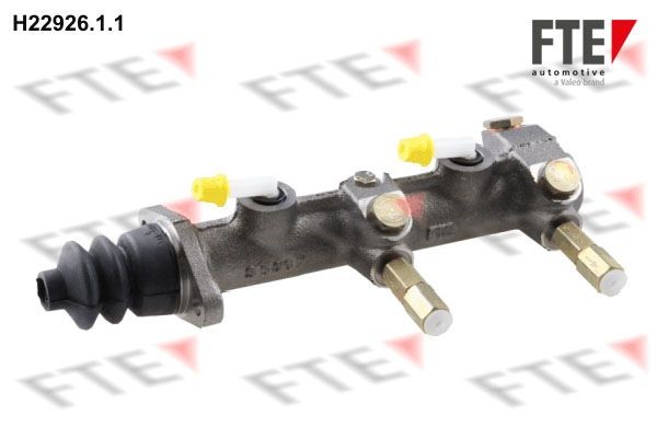 FTE H22926.1.1 Brake master cylinder Number of connectors: 2, Bore Ø: 9 mm, Piston Ø: 22,2 mm, with elbow fitting, with protective cap/bellow, Grey Cast Iron, M10x1