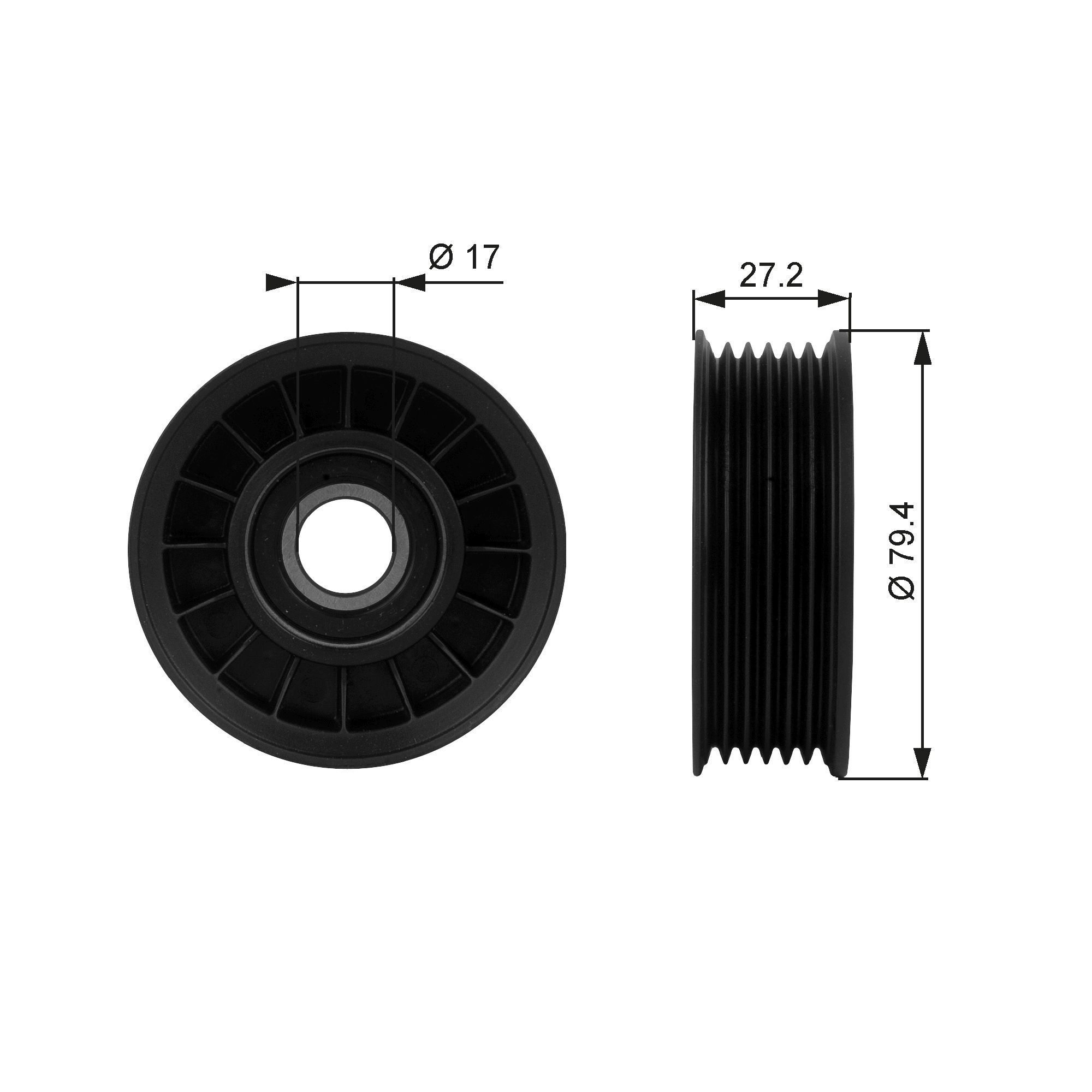 GATES T38009 Deflection / Guide Pulley, v-ribbed belt PowerGrip™, with grooves