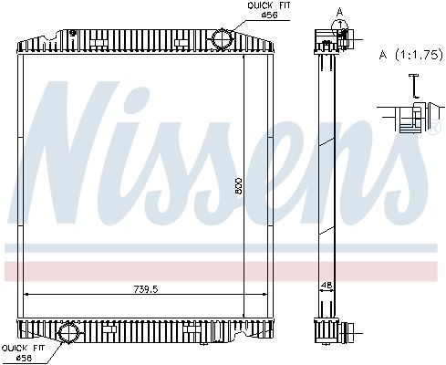 NISSENS Aluminium, 800 x 740 x 48 mm, without frame, Brazed cooling fins Radiator 63330A buy