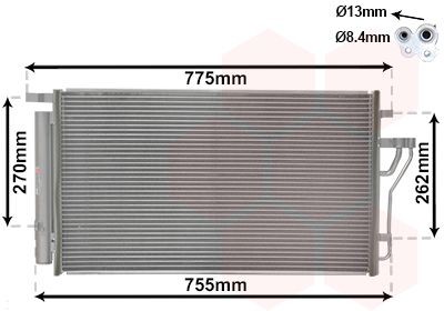 VAN WEZEL 82005279 Air conditioning condenser with dryer, 13mm, 8,4mm, Aluminium, 655mm