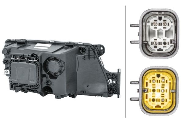 HELLA 1EH354987-031 Head lights Left, PY21W, H7/H7, H21W, Halogen, 24V, with high beam, with indicator, with daytime running light, with position light, with low beam, for right-hand traffic, with bulbs