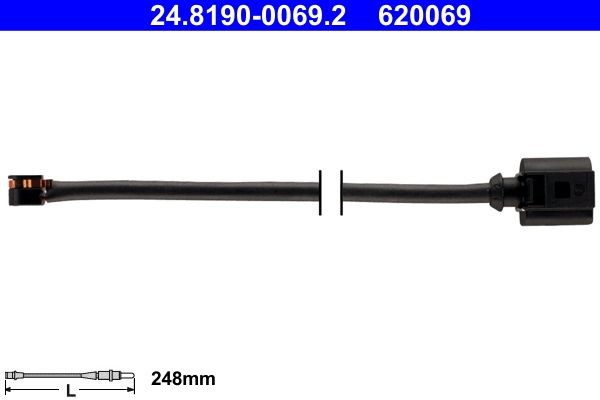 620069 ATE Length: 248mm Warning contact, brake pad wear 24.8190-0069.2 buy