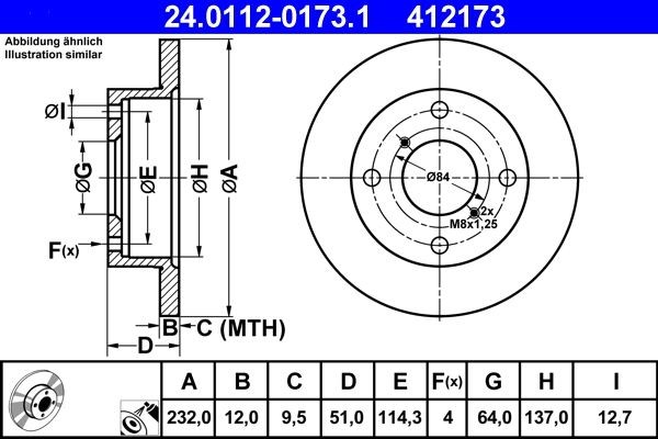 ATE Brake rotors 24.0112-0173.1 for Suzuki Swift mk2