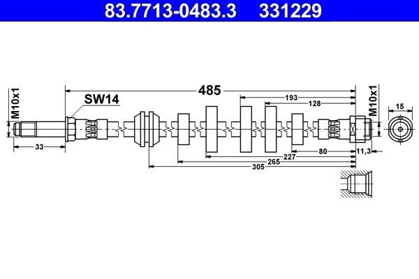 331229 ATE 485 mm, M10x1 Length: 485mm, Internal Thread: M10x1mm, External Thread: M10x1mm Brake line 83.7713-0483.3 buy