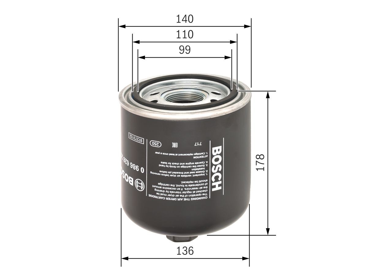 OEM-quality BOSCH 0 986 628 252 Air Dryer Cartridge, compressed-air system