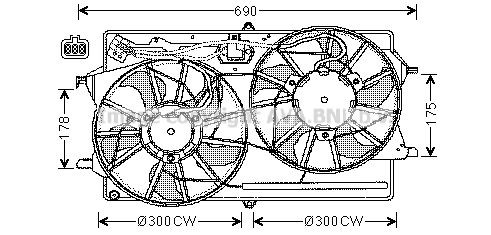 FD7507 PRASCO Cooling fan FORD D1: 300 mm, 12V, 105 - 168W